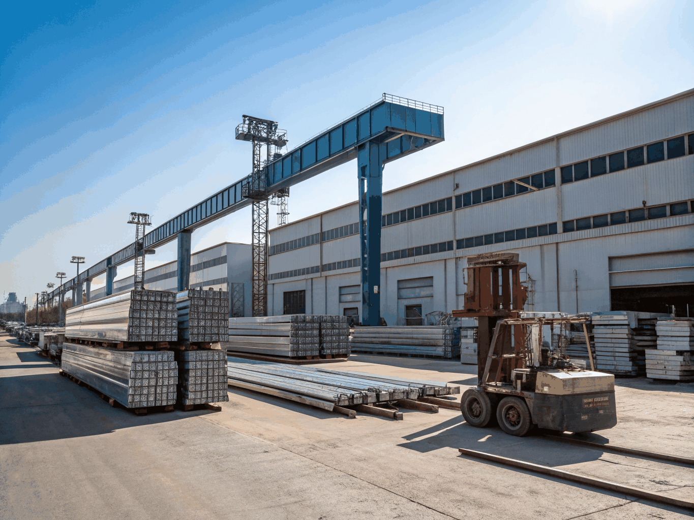META Metal Trading stockyard in Mumbai with stacked structural steel beams